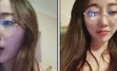 长发眼镜御姐黑丝网袜红色吊带睡衣，喜欢玩道具，茄子，大黑牛自慰刺激阴蒂