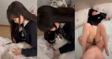 我家猫会后空翻！超极品嫩妹来看猫 半推半就被搞上床 操的时候还给闺蜜打了个电话！