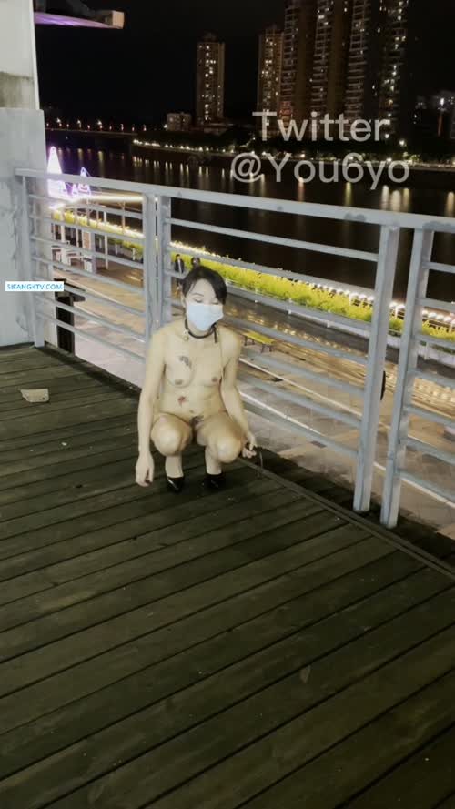 最新流出 最近火爆全网露出狂淫妻『悠悠姐』最新定制-夜色下市区溜母狗 全裸江边牵绳小狗式跪爬 高清720P版